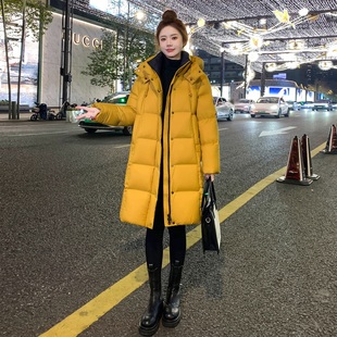 高端黄色中长款羽绒服女士2025新款冬季时尚加厚90白鸭绒保暖外套