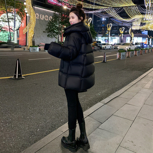 黑色中长款羽绒服2025新款女士冬季95白鸭绒宽松加厚保暖休闲外套