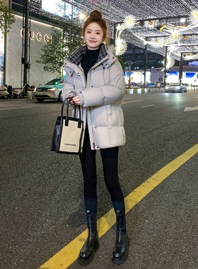 灰色中长款小个子羽绒服女2025冬季新款宽松95白鸭绒加厚保暖外套
