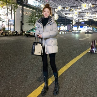 灰色中长款小个子羽绒服女2025冬季新款宽松95白鸭绒加厚保暖外套