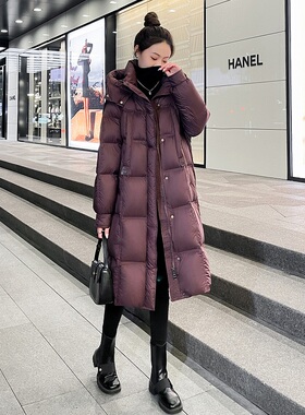 超好看红色长款过膝羽绒服女2025年冬季新款加厚90白鸭绒过膝外套