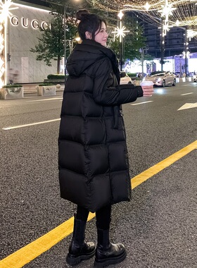 高端长款黑色羽绒服女2025新款冬季加厚宽松90白鸭绒保暖过膝外套