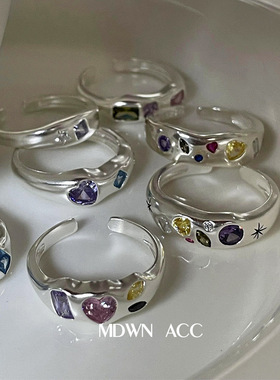 饰尚e族彩色绚丽锆石戒指女精致轻奢优雅爱心开口指环气质