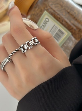 饰尚e族几何表链戒指女复古做旧重工时尚个性开口指环ins食