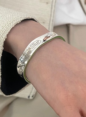 饰尚e族复古英文牛油果绿夹心手镯女时尚个性简约手环ins小