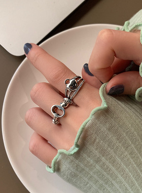 饰尚e族日韩锁扣戒指女复古时尚个性爱心钥匙开口指环嘻哈