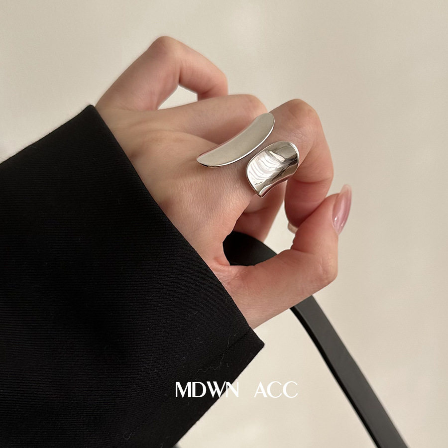 饰尚e族宽边不规则宽窄戒指女时尚个性气质嘻哈S925镀银开口指环