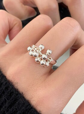 饰尚e族小众设计葡萄串圆球戒指女简约高冷质感时尚个性S925镀银