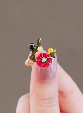 饰尚e族甜美花朵戒指女法式浪漫宫廷风开口指环树枝花瓣个