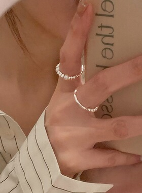 饰尚e族碎银弹力戒指女时尚个性气质珍珠指环百搭网红款创