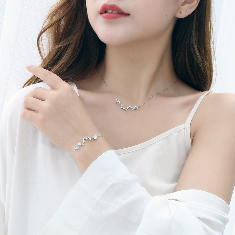 Sterling Silver Necklace Simplicity temperament Korean Edition personality Lucky star Moonstone Necklace clavicle Valentine's Day giftin the Accessories/Fashion Jewelry, Necklace  category - from Buy2taobao.com to provide professional Taobao agent buy service
