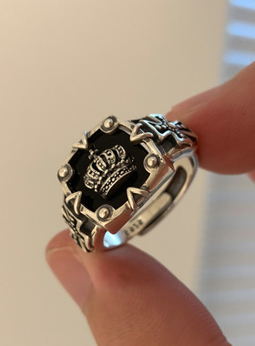 饰尚e族韩版皇冠戒指女复古时尚重工十字架开口指环嘻哈暗