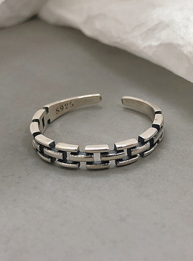 饰尚e族个性镂空几何戒指女表链设计感时尚S925镀银开口指环复古