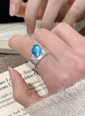 巨好看的宝蓝色戒指女轻奢高级感2026新款可调节开口戒指闺蜜礼物