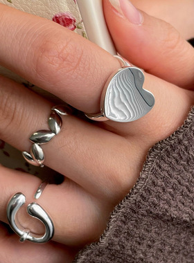 饰尚e族韩版橄榄树叶戒指女复古时尚爱心C型开口指环嘻哈食