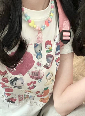 HelloKitty短袖正肩短袖短款修身T恤上衣卡通印花白T恤宽松