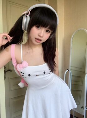 吊带裙甜美可爱修身吊带连衣裙纯欲风辣妹清纯白色短裙
