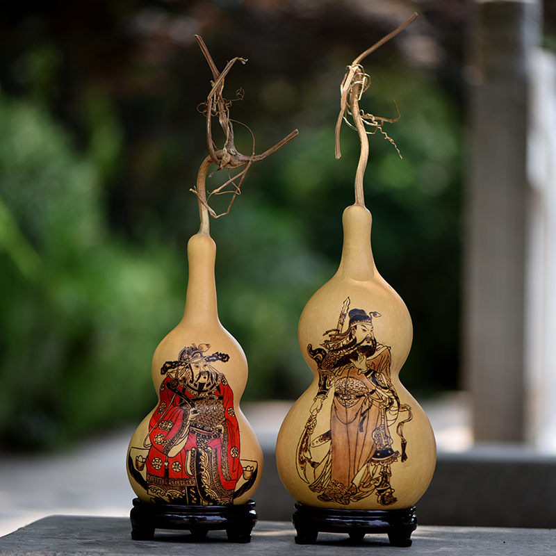 精品特大号天然烙画葫芦摆件文武财神爷关公李诡祖风水家居工艺品