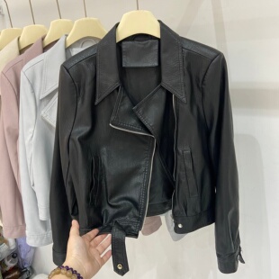 洋气翻领拉链皮衣蛋白皮短外套女2026春宽松显瘦高级感百搭上衣潮