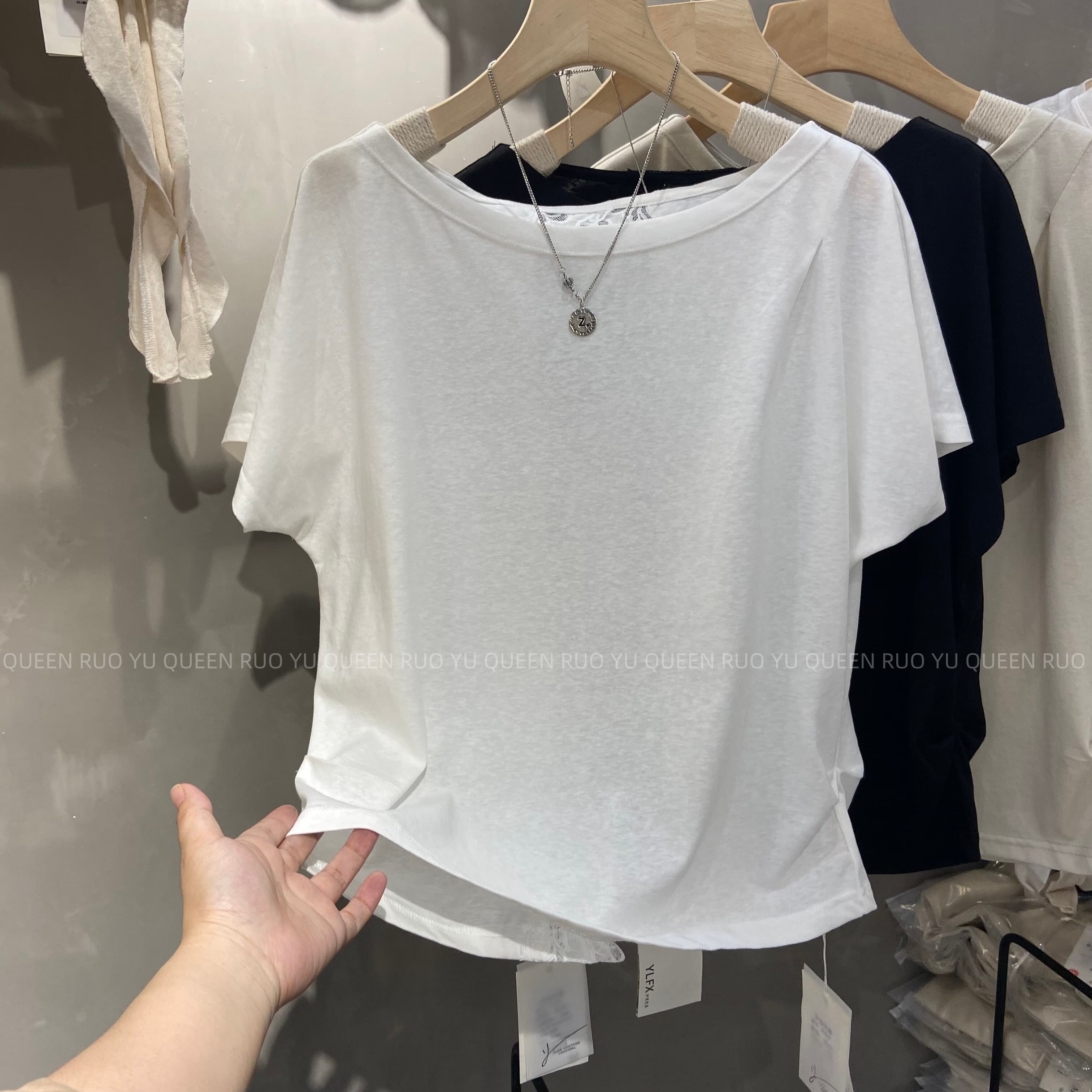 欧货后背蕾丝圆领蝙蝠袖高腰短袖t恤女夏设计感别致纯色百搭上衣