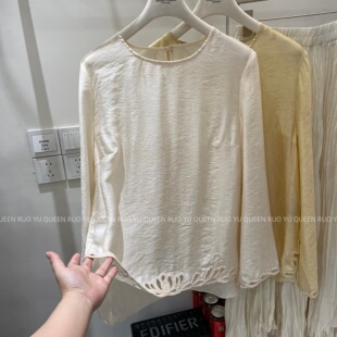 新中式镂空立体钩花钉珠天丝衬衫圆领宽松打底衫女2026春夏高级感