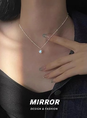 其他925银女极光蓝爱心项链