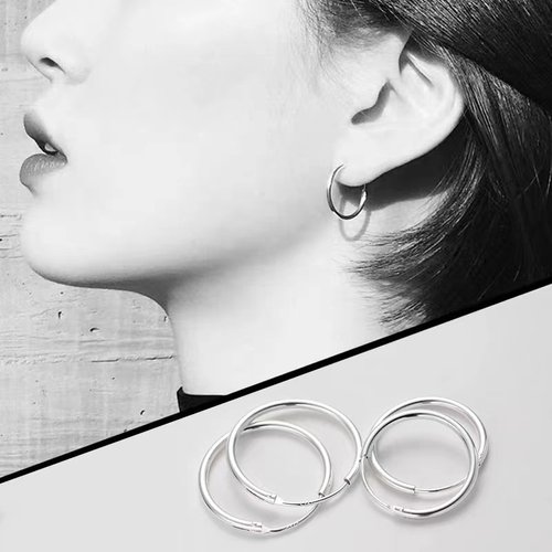 925纯银小众素圈耳环女