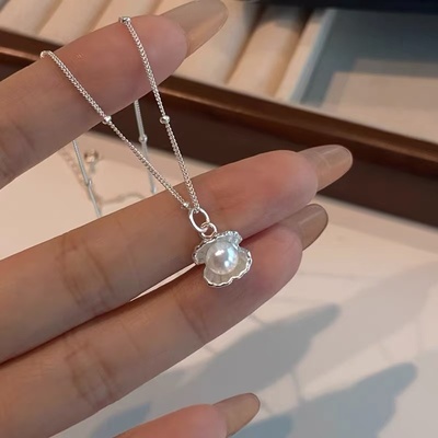 925纯银贝壳贝母珍珠项链女生时尚简约精致锁骨链轻奢设计感颈链