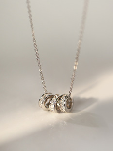 925银看起来很有钱白色闪钻圆圈bling项链锁骨链女款