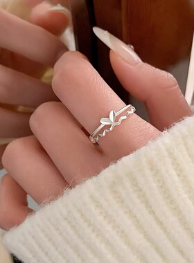 925纯银爱心戒指女小众设计高级感开口戒素圈轻奢食指戒