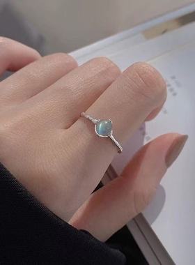 925纯银月光石戒指女简约设计感食指戒子轻奢指环时尚个性冷淡风