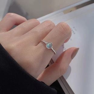 925纯银月光石戒指女简约设计感食指戒子轻奢指环时尚个性冷淡风