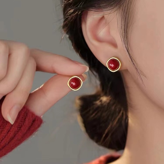 其他925银韩版女爆款红色耳钉