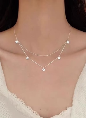 s925纯银花朵项链高级感轻奢小众女款2025新款精致设计感叠戴锁骨