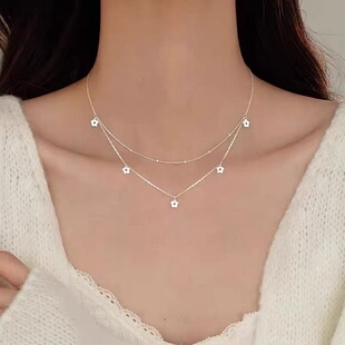 s925纯银花朵项链高级感轻奢小众女款2025新款精致设计感叠戴锁骨