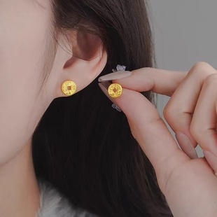 s925纯银碎冰冰铜钱耳钉女2025年新款爆款高级小众设计钱多多耳饰