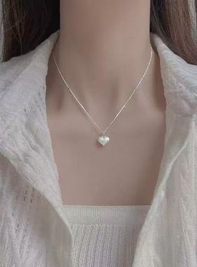 925纯银拉丝爱心项链女生2025新款爆款锁骨链轻奢高级感银饰颈链