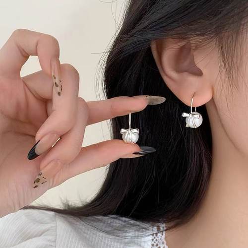 925纯银蝴蝶结珍珠耳环小众高级2025新爆款耳钉女耳饰