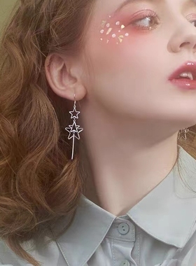 925纯银亮闪闪美少女五角星可爱星星串纯银ins耳环创意耳钉女款