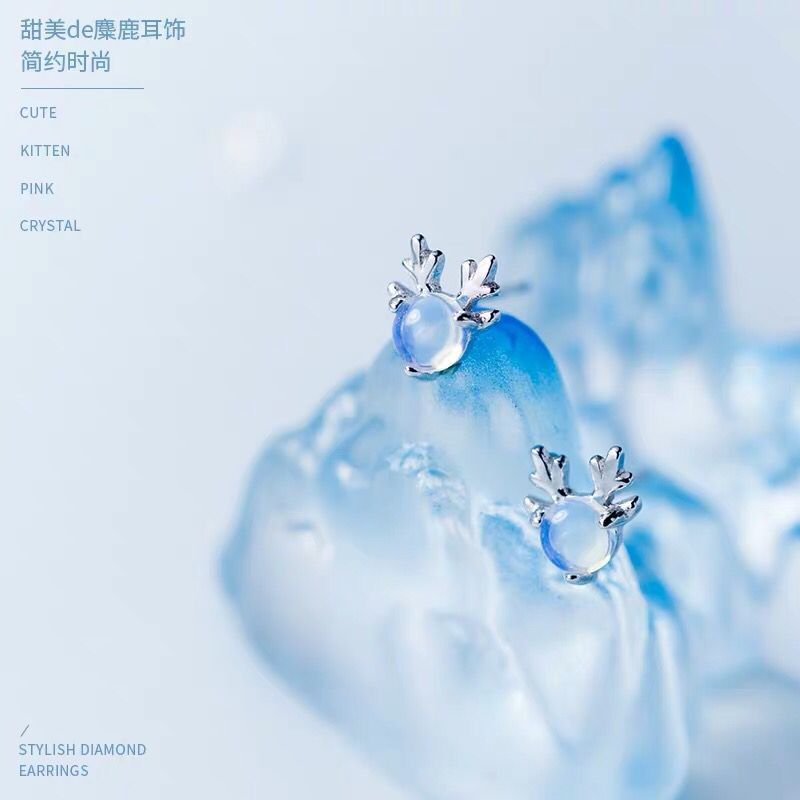 s925银耳钉女韩版麋鹿合成渐变