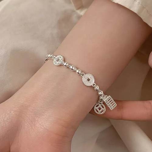 925纯银钱币算盘手链小众设计女手串高级感闺蜜爆款手镯