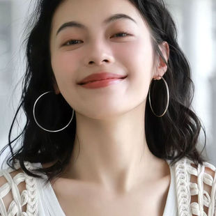 925纯银大圆圈素圈耳环女2025新爆款耳钉小众高级感耳饰