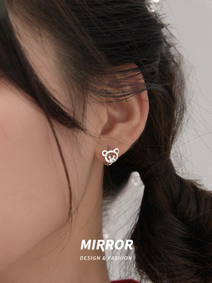 小熊镂空耳扣耳环耳饰耳钉新款