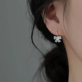 925纯银镂空蝴蝶结耳钉女轻奢2025新爆款 耳饰高级感耳环