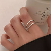 925纯银双层戒指小众设计女食指戒素圈轻奢高级感开口戒
