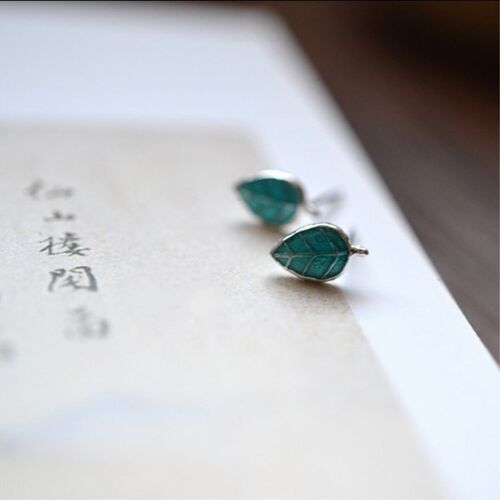 925纯银素银滴油彩色萌萌树叶