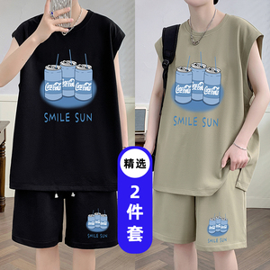 夏季无袖t恤男孩12-15岁初高中学生13短裤运动套装14大童坎肩背心