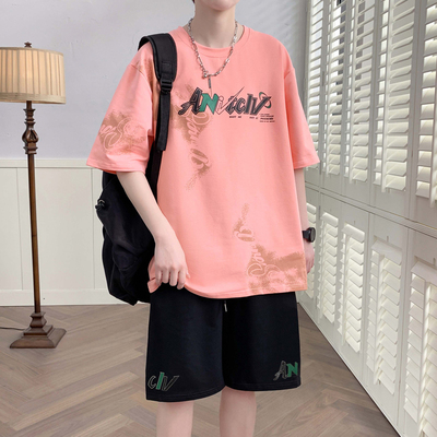 不起球不褪色纯棉短袖t恤套装