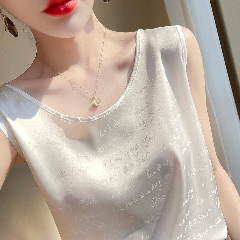 字母印花缎面真丝背心女夏季新款西装内搭2022年桑蚕丝圆领吊带,女装/女士精品,背心吊带,淘宝优惠券,粉丝福利购,淘宝优惠卷