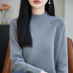 纯棉半高领女士针织打底衫加厚毛衣慵懒宽松保暖韩版休闲上衣